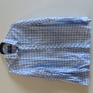 Mexx blue and white checkered button up long sleeve slim fit medium